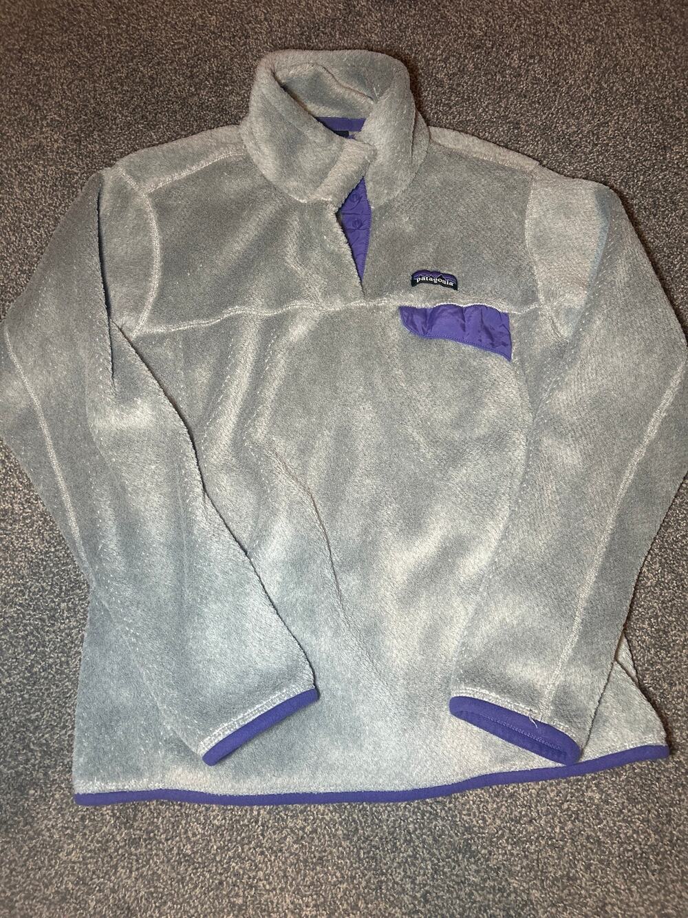 Patagonia Women's Re-Tool Snap-T Pullover Fleece gray and purple  M Polartec The